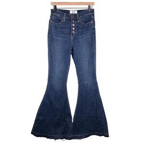 Free People Irreplaceable Super Flare Jean Button Fly Release Hem Fringe Size 27